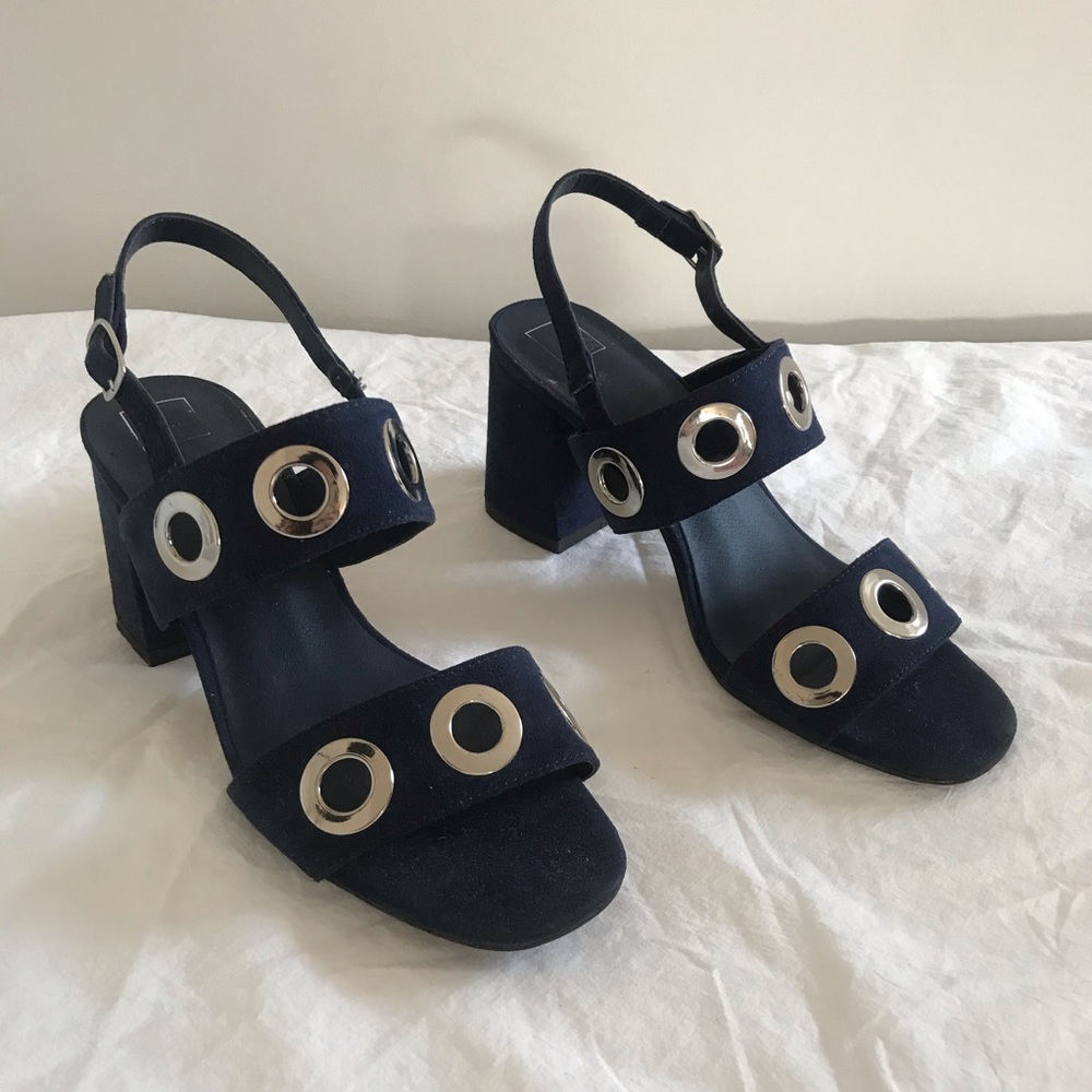 Navy suede heeled sandals